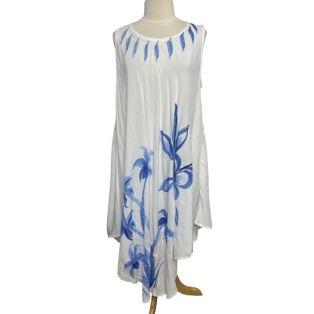 Seven Islands Sleeveless Floral Dress OS White Blue New Boho Gypsy Summer